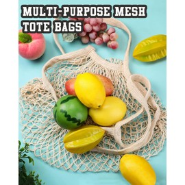 Eccliy 12 Bolsas de Malla Lavables Bolsas de Red Beige Bolsas de Supermercado Bolsa Tote de Algodón Bolsas Estéticas Portátiles Reutilizables con Asas Bolsa de Hilo para Frutas Verduras Compras