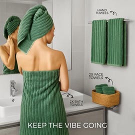 Towelogy® Luxury Towel Bale Set | Premium Blend of 60% Bamboo and 40% Cotton | 2x Bath Towels, 2x Hand Towels, 2x Face Cloths | Super Soft, Quick Dry and Skin-Friendly Bathroom Towels (Green)