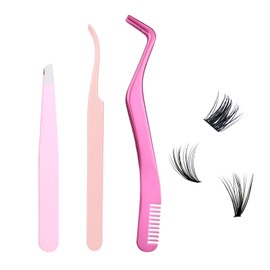 Lash Tweezers for Eyelash Clusters Fake Lashes Individual Eyelash Tweezers LAUBESS Lash Clusters Use Pink 3pcs