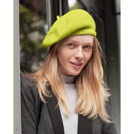 Parquet Solid Color French Wool Beret. Classic French, Casual and Chic Lightweight Lime