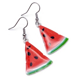 Watermelon Charm Earrings - Melon Slice Enamel Charm Beads on Nickel Free Hooks : 45mm