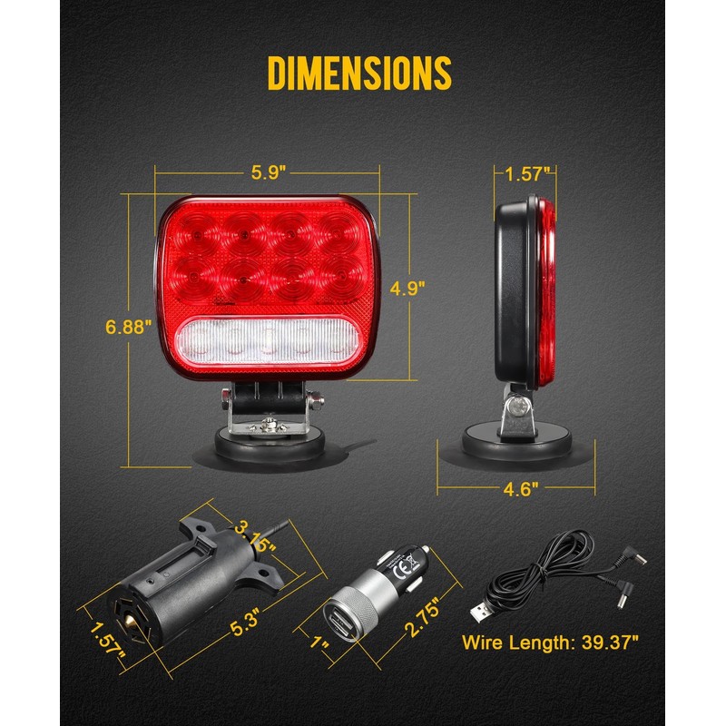 Partsam Wireless LED Trailer Light Kit Magnetic Towing Tail Light