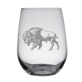 HullSpeed Designs Bison - Buffalo Engraved Stemless Wine Glasses (Set of 2)