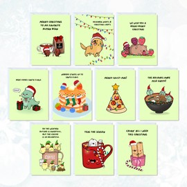 ALY LOU Holiday Cards Christmas Box Set Pack Punny Cute Assorted, Quality Xmas Greeting Cards for Family Friends (20 Cards Total - Funny Punny - 1 of each design)