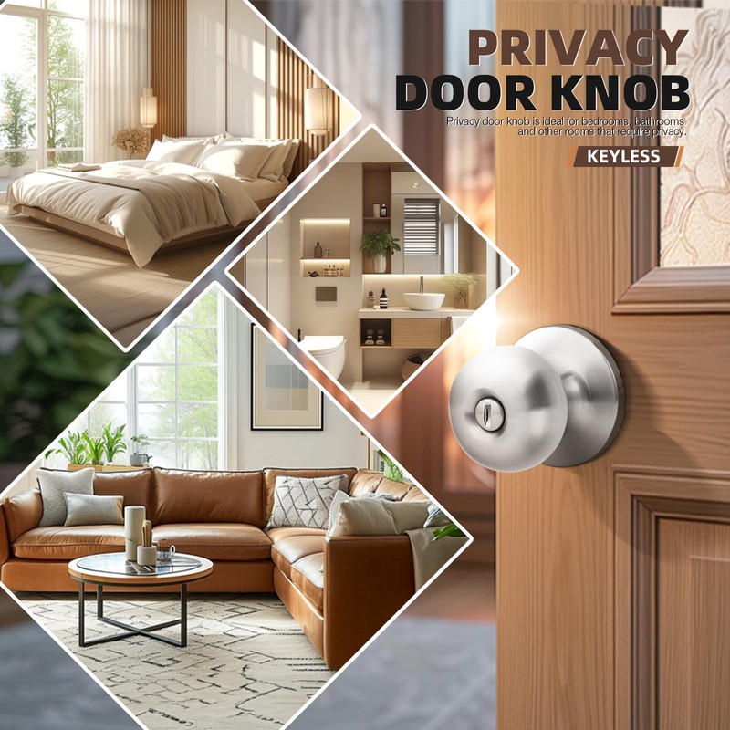 GOBEKOR 8 Pack Brushed Nickel Privacy Door Knobs Stainless Steel