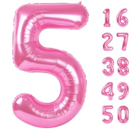 Pink Number 5 Balloon 40 Inch,Jumbo Giant Mylar Pink Number 5,Big Large Foil Helium Number Balloons, Digital 5 Helium Balloons for Girls 15 25 Birthday Graduation Princess Party Decorationsn