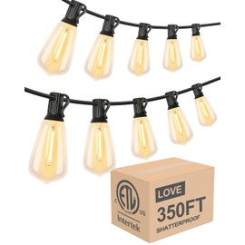 Lightdot 350FT Outdoor String Lights, LED Bistro String Lights with Shatterproof ST38 Bulbs, 2200K Dimmable, Waterproof Hanging Lights for Porch, Party, Garden, Backyard, Balcony - ETL Listed