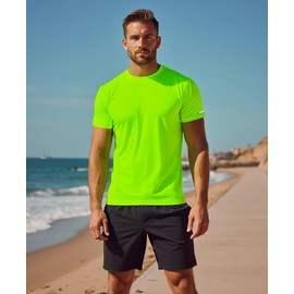 RGJU Mens Running Shirts Short Sleeve(neon Green,L)