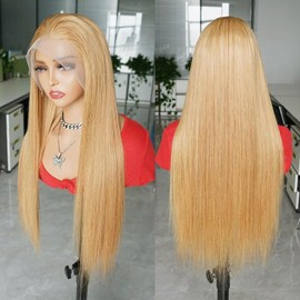 VIPPRETTY 26 inch 13x6 HD Lace Front Wigs Synthetic Hair 180% Density Straight HD Blonde Lace Front Wigs 27# Colored Glueless Wigs Pre Plcuked With Baby Hair