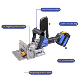 Steel Force BJ184 Wood Biscuit Plate Joiner 4" Brushless Cordless with 20V 5.0Ah Battery and Charger