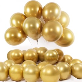 Gold Balloons, 50 Pcs 12 In Gold Party Decorations for Birthday Decorations, Wedding Decorations, Baby Shower Balloons, Gold Birthday Balloons with Gold Balloons and Gold Ribbon