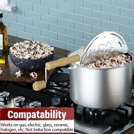 Cook N Home 02626 6 Quart Aluminium Stovetop Popcorn Popper Silver