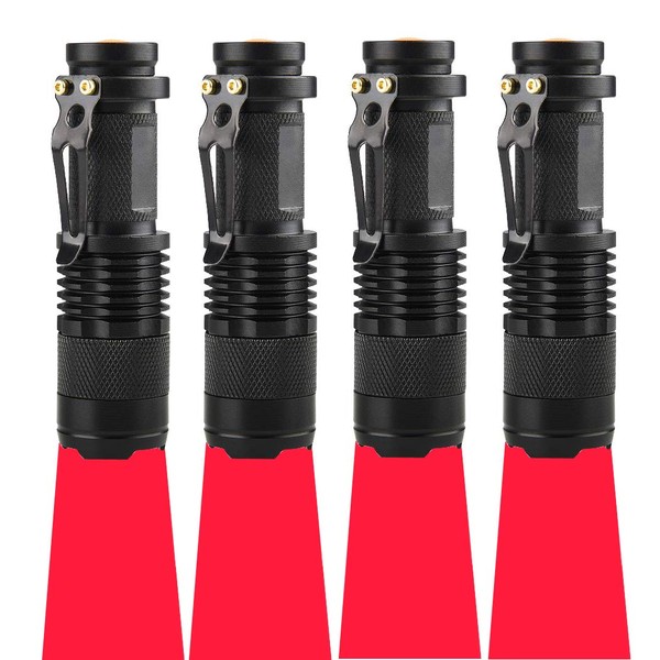 RaySoar 4 Pack Red Light Flashlight Red LDE Flashlight Red Flashlight Night Vision Flashlight for Astronomy, Night Observation and Outdoor Activities(4 PCS)