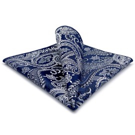S&W SHLAX&WING Mens Pocket Square Pailsey Dark Blue Navy Silver White Wedding Gift Handkerchiefs
