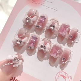 XUZOO Nail Tip, Cute, Stylish, Popular, Simple, Bride, Nail Tip, Three-Dimensional, False Nails, Wedding, False Nails, Crystal, Pearl, Butterfly, Flower, Ribbon, 3D Nail Tip, Short and Long, Nail Tip