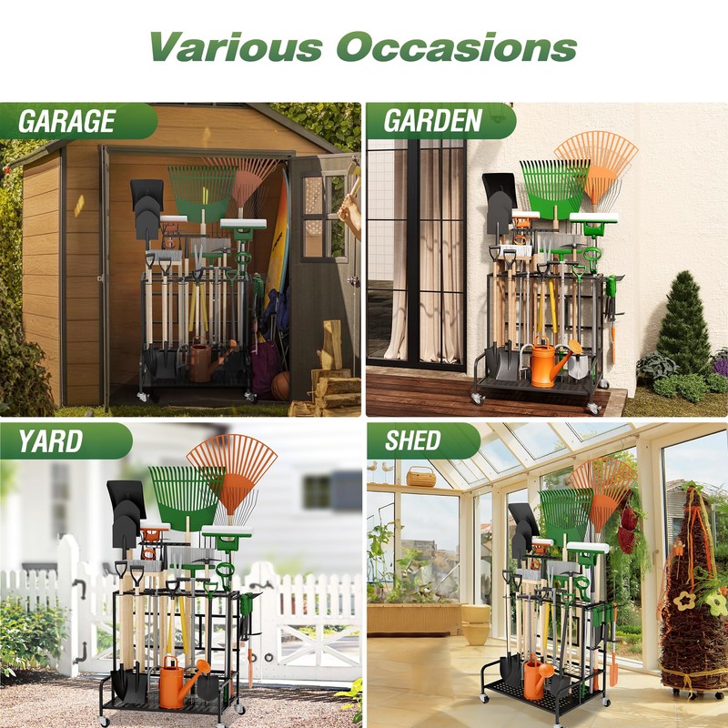 Garden Tool Organizer Rack with Wheels Up to 39 Tools,