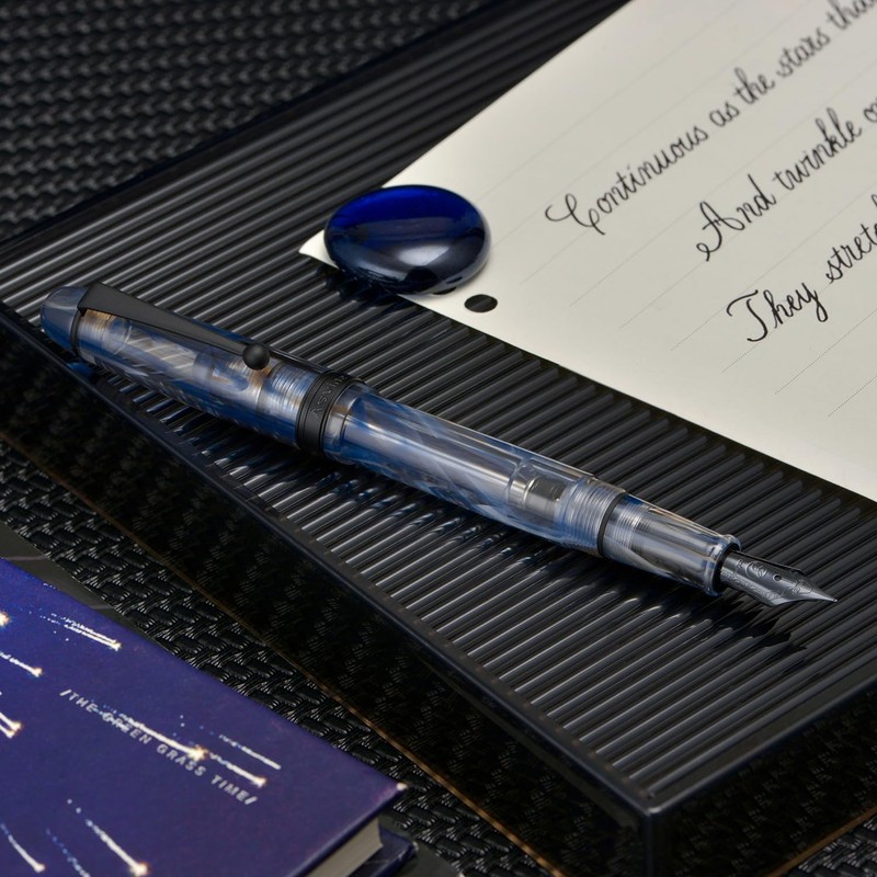 Asvine V126 Vacuum Fill Fountain Pen Blue Swirl Acrylic Medium