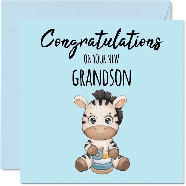New Baby Boy Card - New Grandson - Congratulations Baby Boy Cards Newborn, Well Done Congrats New Baby Cards, Welcome To The World Home Gifts, 145mm x 145mm Baby Greeting Cards for Parents