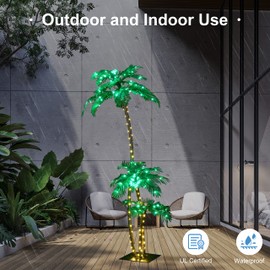 Solar Lighted Palm Tree 7FT 3FT 2FT Artificial Palm Tree Decor for Outdoor 218 LED Light up Fake Tree for Indoor Outside Patio Hawaiian Tiki Bar Decoration, Green