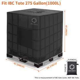 IBC Tote Cover,Zipper,420D Heavy Duty Nano Materials Waterproof,Fit 275 Gallon Water Tank(Black)