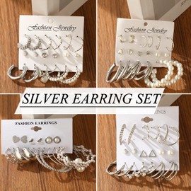 36 Pairs Gold Earrings Set for Women, Fashion Pearl Chain Link Stud Drop Dangle Earrings Multipack Hoop Earring Packs, Hypoallergenic Earrings for Birthday Party Jewelry