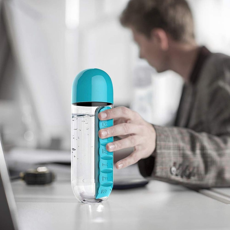 Macabolo 2 in 1 Portable Water Bottle with Pill Box