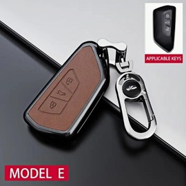 Metal Car Keycase Leather Remote Car Key Cover Key Bag Shell for Volkswagen Golf 8 MK8 ID.3 ID.4 Cupra Skoda Octavia A8 SEAT Leon MK4 2020 2021 Key Chain (Black Brown)