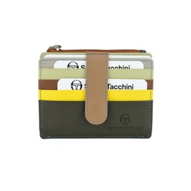 Sergio Tacchini Credit Card Wallet Genuine Leather Small Wallet with Note Compartment, Men and Women, Thin and Elegant, Safari 54, Elegant
