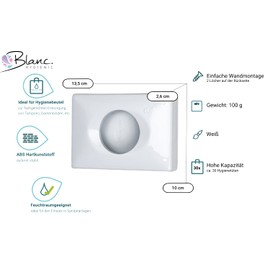 Blanc HYGIENIC FIX Hygiene Bag Dispenser - Hygiene Dispenser for Women's Hygiene Bags, Wall Mounted, Dispenser Made of ABS, Bag Sold Separately, White