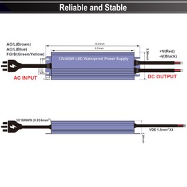 NISICO 12V LED Power Supply 400W Low Voltage Transformer Adapter,AC110-130V to DC12V 33.4A 400 Watts LED Driver Waterproof IP67 for Indoor and Outdoor LED Lights Use