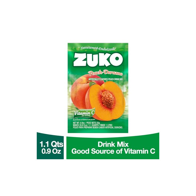 Zuko Peach Instant Powder Drink, 24 Individual Bags 0.9 Oz,