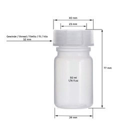 3x Wide-Neck Bottles Made of LDPE with Screw Closure, Chemical Bottle, Laboratory Bottle with Lid as Storage Container for Laboratory, Kitchen or Hobby, transparent, 3x 50 ml