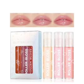 Lip Gloss 3 Pcs Hydrating Lip Oil Set, Moisturizing Roll-On Lip Gloss Set Plumping Lip Oil Liquid Lipstick, No-Sticky Long Lasting Lip Glow Balm Lip Care for Dry and Chapped Lips