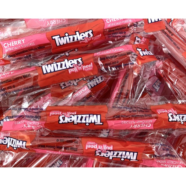 CrazyOutlet TWIZZLERS PULL 'N' PEEL Cherry Licorice Single Twist Candy, Individually Wrapped Bulk Pack, 2 Pounds