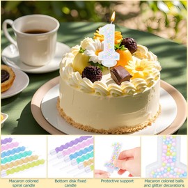 Zuiaso Number Birthday Candle with 12PCS Spiral Candles and A Birthday Card - Perfect for Celebrating Birthdays (Macaron Glitter, Number 1)