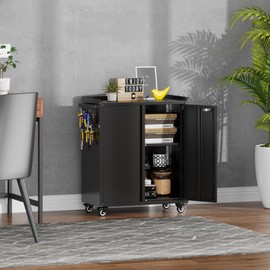 SUXXAN Metal Storage Cabinet with Wheels, Black Rolling Tool Cabinet with Pegboard&Handle&Hooks&Adjustable Shelves for Home Office School Garage Warehouse Utility Room, Assembly Required