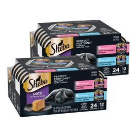Sheba Perfect Portions Wet Cat Food Pate with Sustainable Salmon and Tender Whitefish & Tuna Entree Variety Pack, 2.6 oz. Twin-Pack Trays (12 Count, 24 Servings) (Pack of 2)