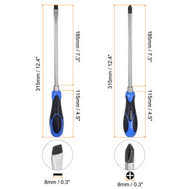 HARFINGTON 2pcs Magnetic Screwdriver SL8 x 185mm PH3 x 185mm CR-V High Torque Go-Thru Steel Blade Slotted Flat Phillips Screwdrivers with Striking Cap for Fastening, Chiseling and Loosening