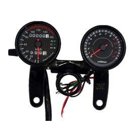 World Imp Motor Motorcycle 12V Electric Tachometer & Mechanical Speedometer Set for Honda, Monkey Gorilla, Etc. Stainless Steel, Black, Light, Black Panel Stay, For HONDA General Purpose, Outside