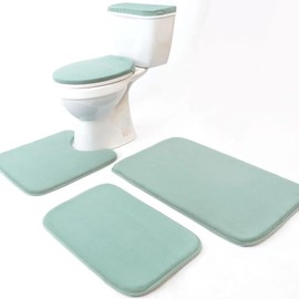 Madeals Memory Foam Bathroom Mat Set 3 Piece and Toilet Lid Cover Tank Rug Combo for Bathroom Rug Sage Green