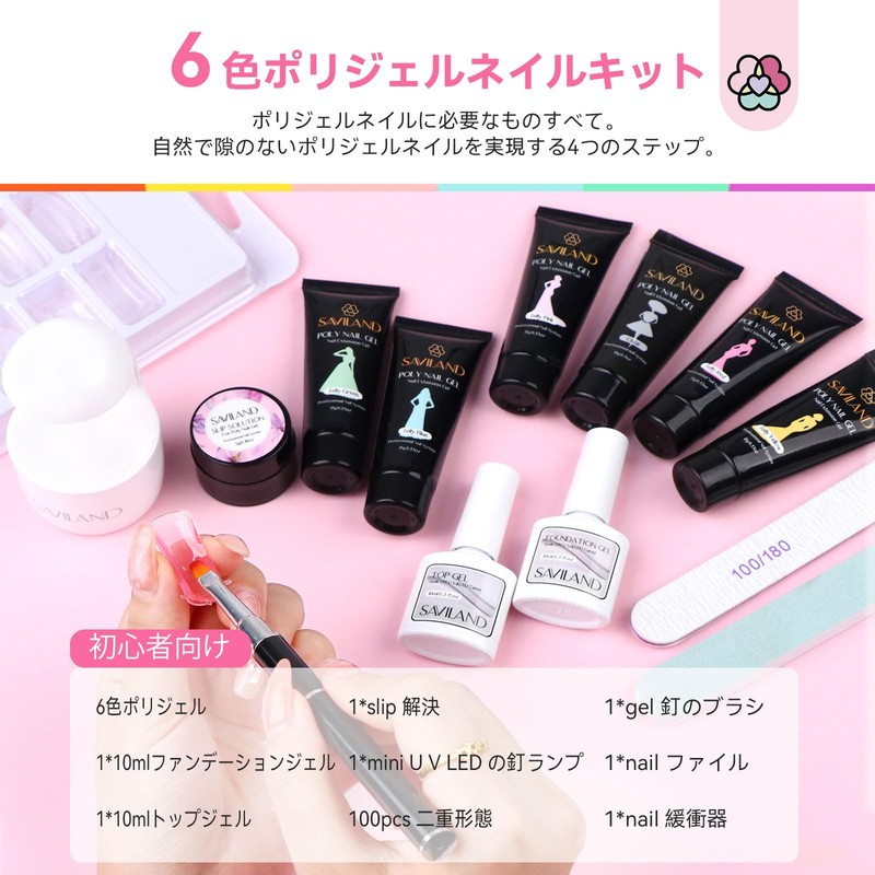 Saviland Poly Gel Nail Kit - 6pcs Clear Jelly Pink