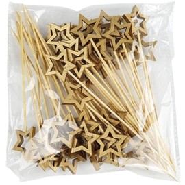 50 Pcs Star Cocktail Picks Fancy Bamboo Toothpicks Small Fruit Skewer Sticks for Sandwich Dessert Appetizer Party Holiday