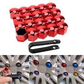 Shiwaki 20 Pcs Car Wheel Lug Nut Cover Protective Cover Exterior Decoration Rustproof Bolt Cap Tire Bolt Hub Screw Cap with Universal Clip Tool, Red 21mm