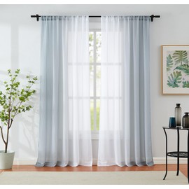 Chiffon Sheer Ombre Curtains for Living Room, Rod Pocket Special Crinkle Gradient Grey Semi Sheer Window Treatments Privacy with Light for Bedroom Kids Room, All Season, 52"x63"x2