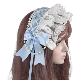 Yjcnelcr Cosplay Hair Accessories,Maid Headband with Bowknot,Lace Pearl Hairband Ruffled Lace Headdress for Parties