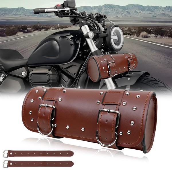 DREAMIZER Motorcycle Saddle Bag, Retro PU Leather Motorcycle Tool Roll,
