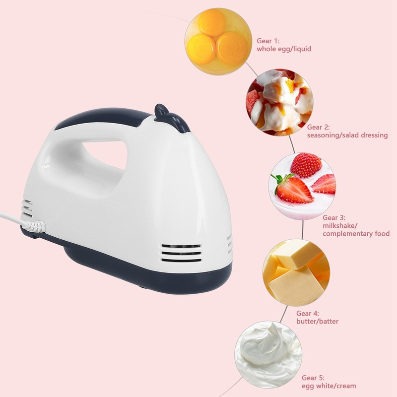 Hand Mixer Portable 7 Gears Lightweight White Stainless Steel Electric