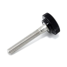 #10-32 x 1-1/4" Thumb Screw Stainless Steel - Black Knurled Round Plastic Knob - Fine Thread Thumbscrew - Length: 1.250" - Proudly Built in USA - Package of (4)