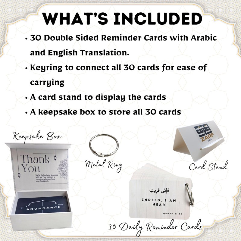 Islamic Affirmations Cards (30 Daily Reminders by Zarf), Spiritual, Quran