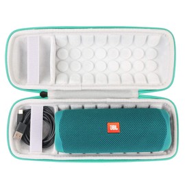 Khanka Hard Case Protective Case for JBL Flip 6 Flip5 Bluetooth Box Portable Speaker Case Fits Speakers and Accessories (Green Zip, Black Exterior, White Inner)